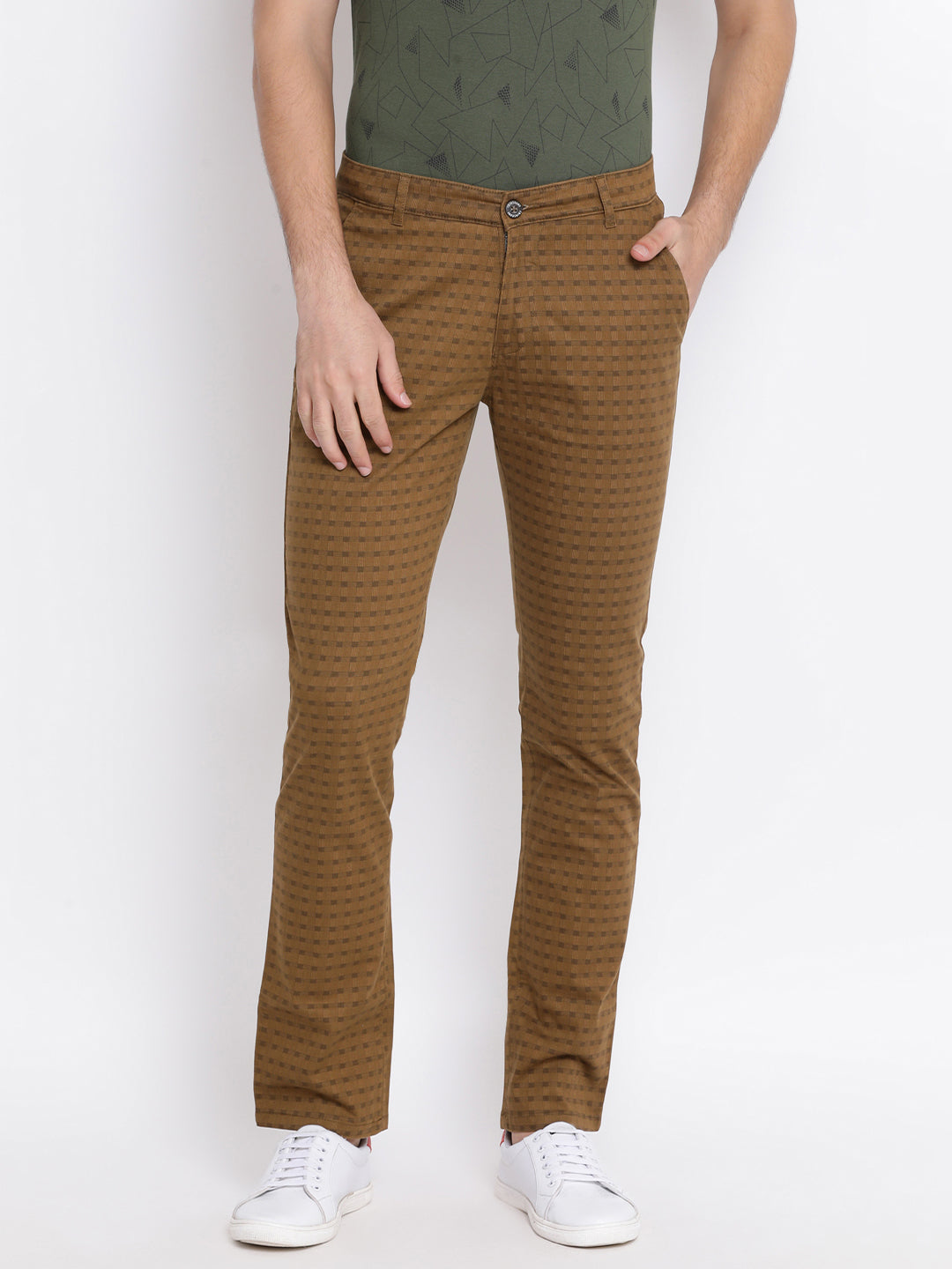 Brown Printed Slim fit Trousers - Men Trousers