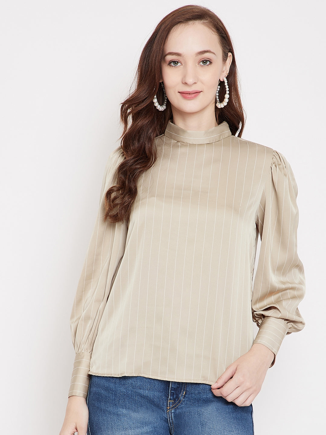 Beige Striped Top - Women Tops