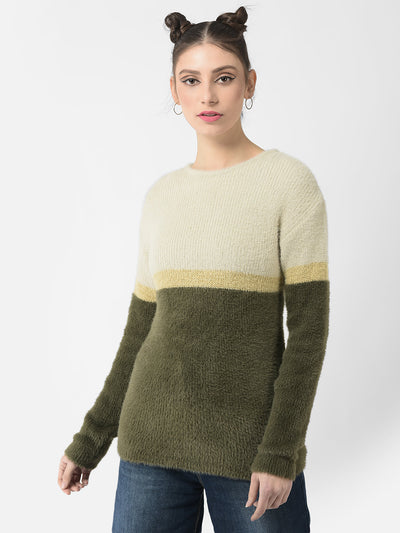  Olive Colour-Blocked Sweater 