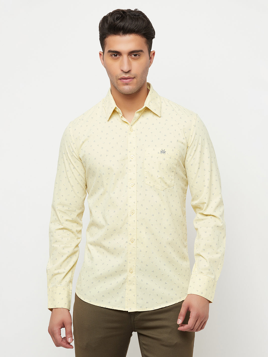 Yellow Floral Printed Shirt - Men Shirts