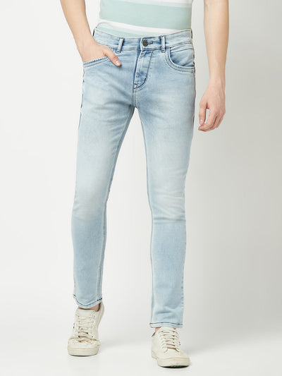  Light Blue Faded Ankle-Fit Jeans