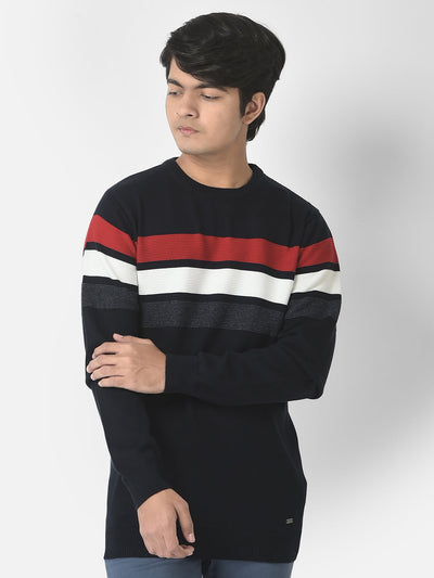  Navy Blue Colour-Blocked Sweater 