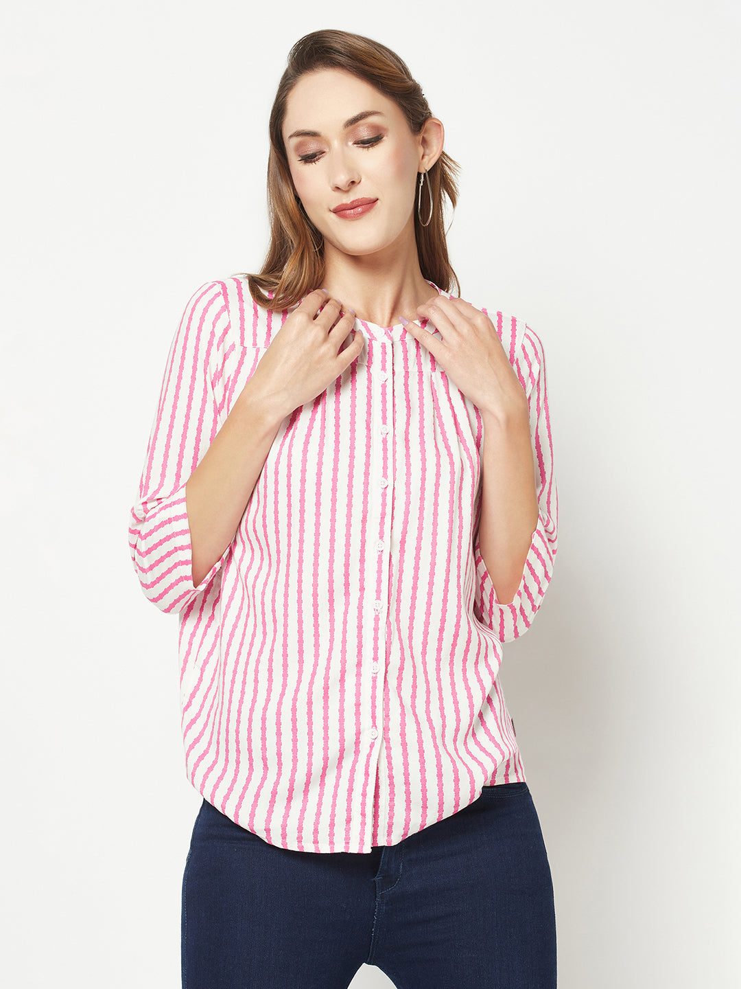  Magenta Pink Striped Shirt