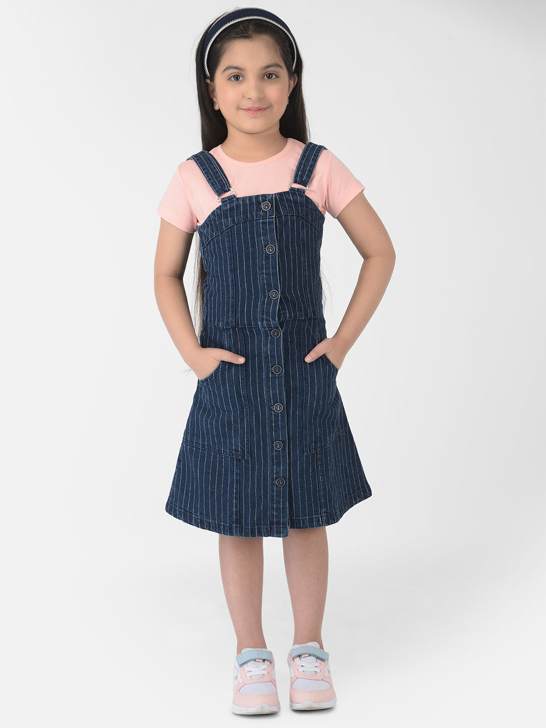 Navy Blue Striped Pinafore Dress - Girls Dress