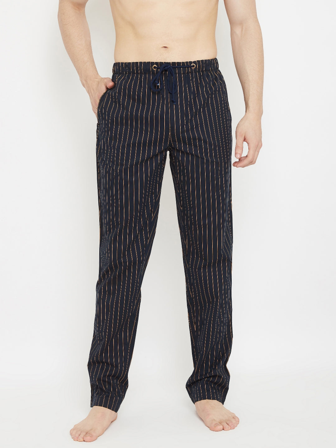 Navy Blue Striped Straight Lounge Pants - Men Lounge Pants