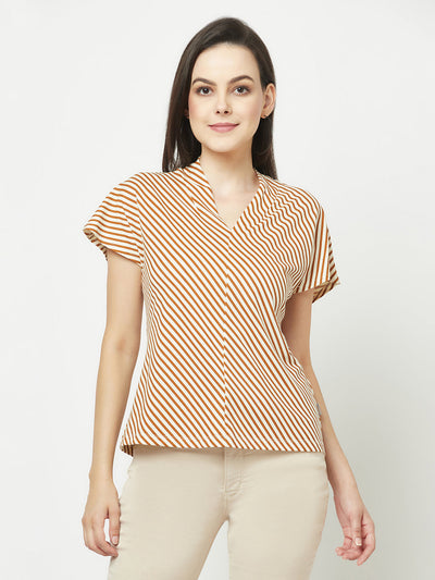  Dark Mustard Striped V-Neck T-Shirt