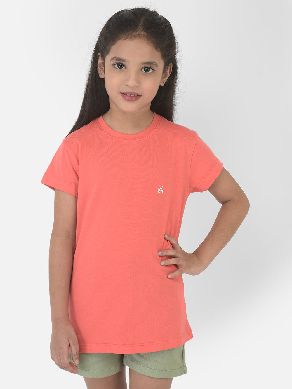 Coral Pink Round Neck T-Shirt - Girls T-Shirts