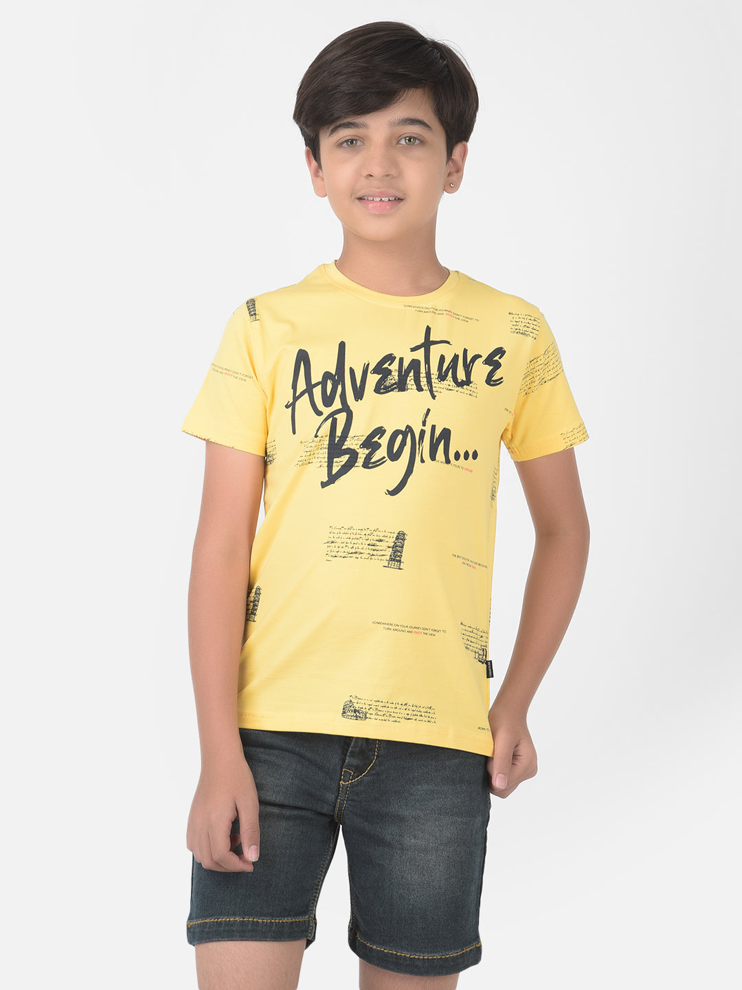 Yellow Printed Round Neck T-shirt - Boys T-Shirts