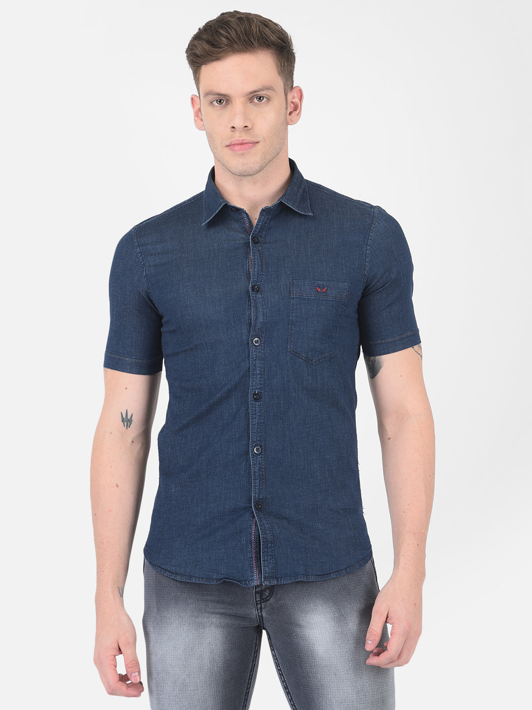 Navy Blue Denim Shirt- Crimsoune Club - Main Image
