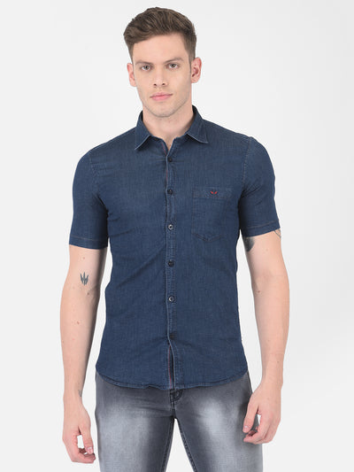 Navy Blue Denim Shirt - Men Shirts