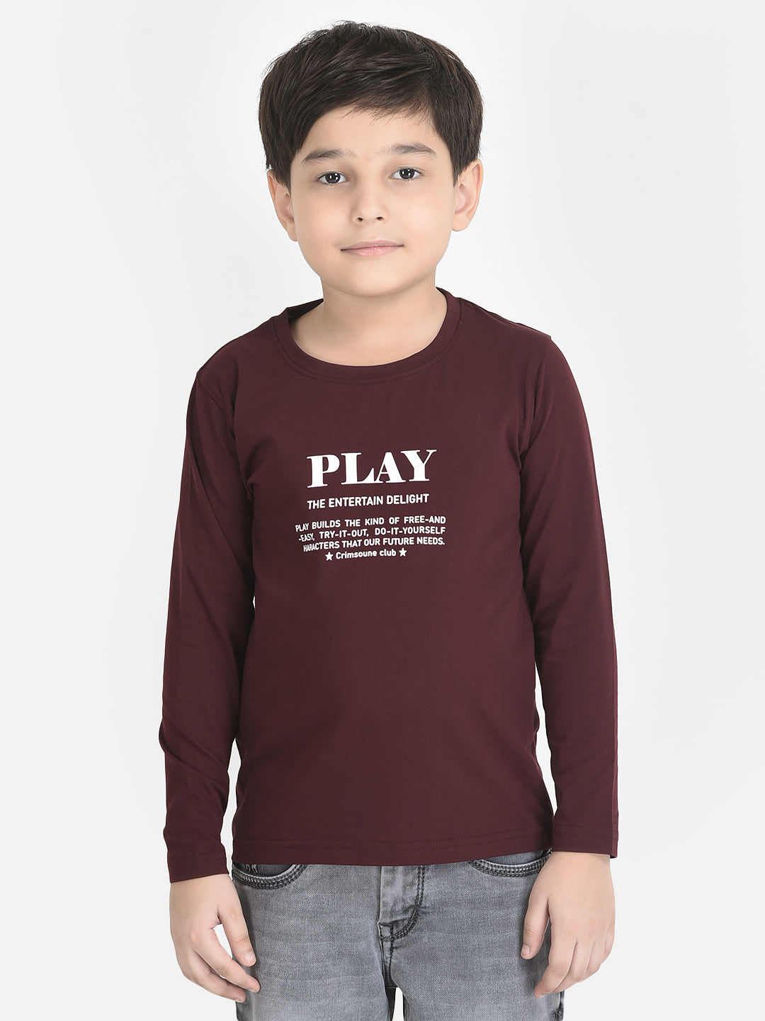 Maroon Typographic T-Shirt-Boys T-Shirts-Crimsoune Club