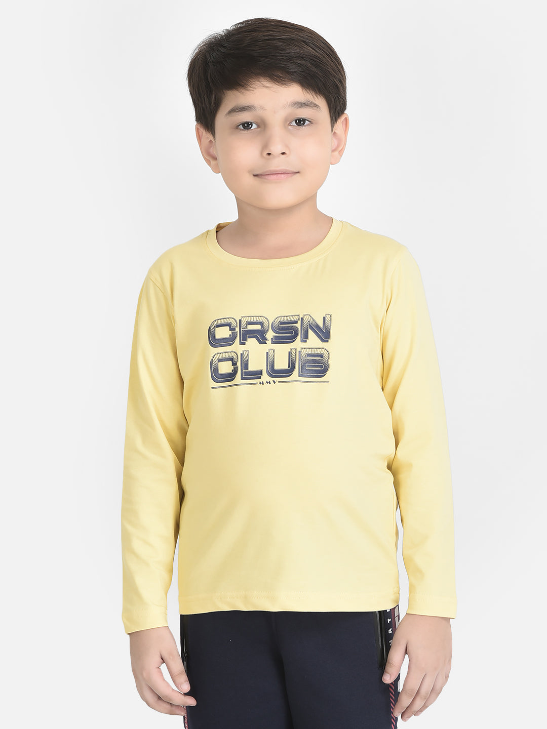 Yellow Long-Sleeved Typographic T-Shirt-Boys T-Shirts-Crimsoune Club