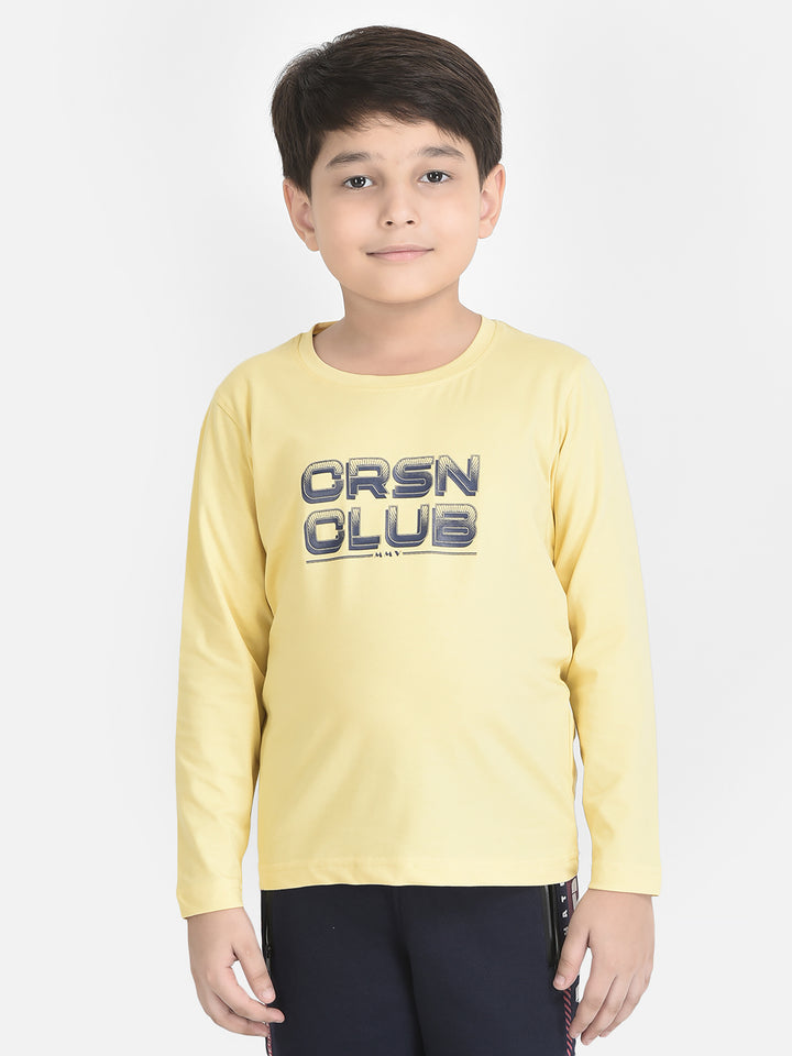 Yellow Long-Sleeved Typographic T-Shirt-Boys T-Shirts-Crimsoune Club