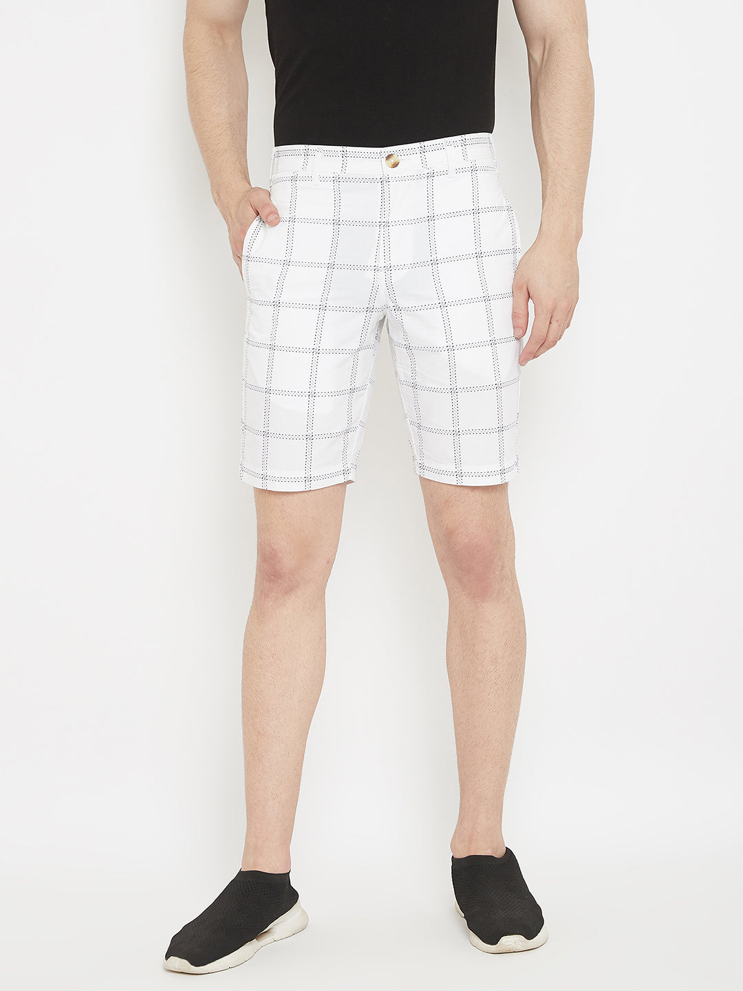 White Checked shorts - Men Shorts