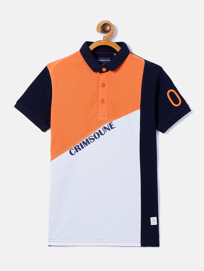 Orange Colorblocked Polo Neck T-Shirt - Boys T-Shirts