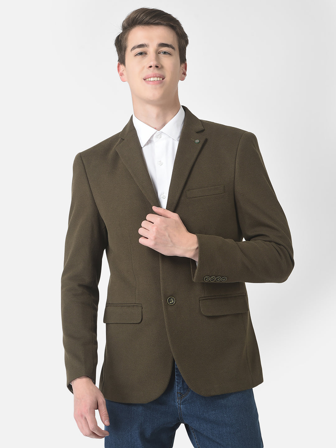  Olive Single-Breasted Blazer 