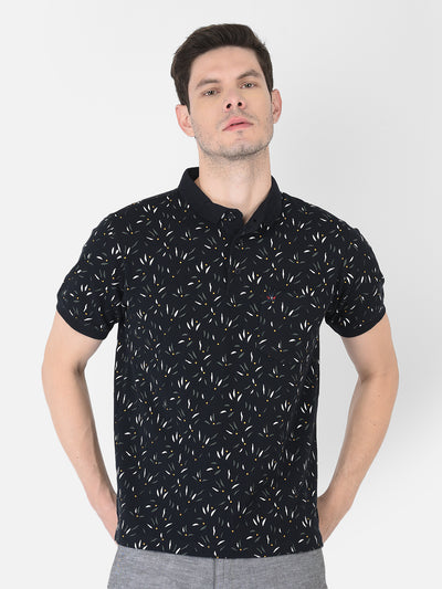 Navy Blue Printed Polo T-Shirt - Men T-Shirts