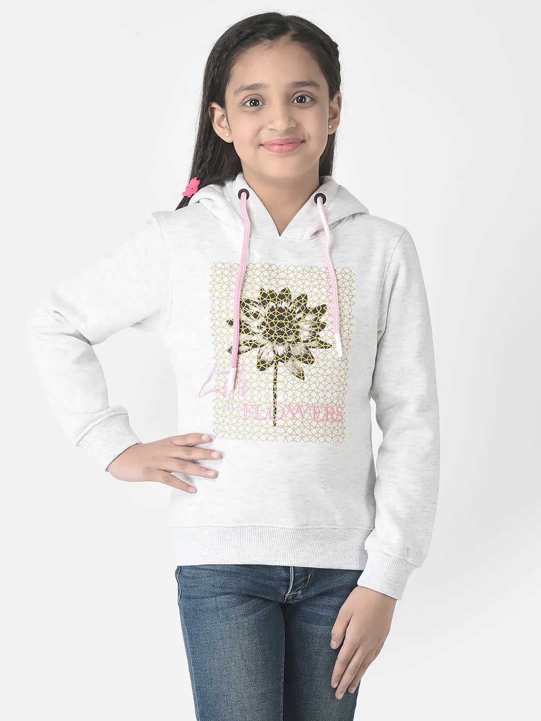  Grey Melange Abstract Print Hoodie