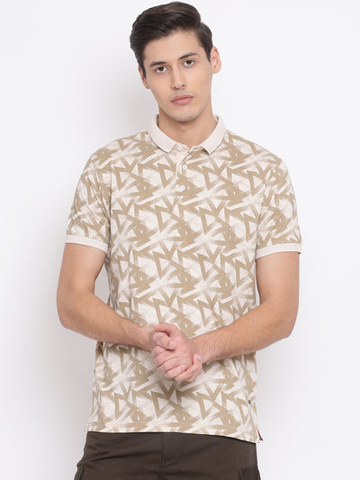 Beige Printed T-shirt - Men T-Shirts