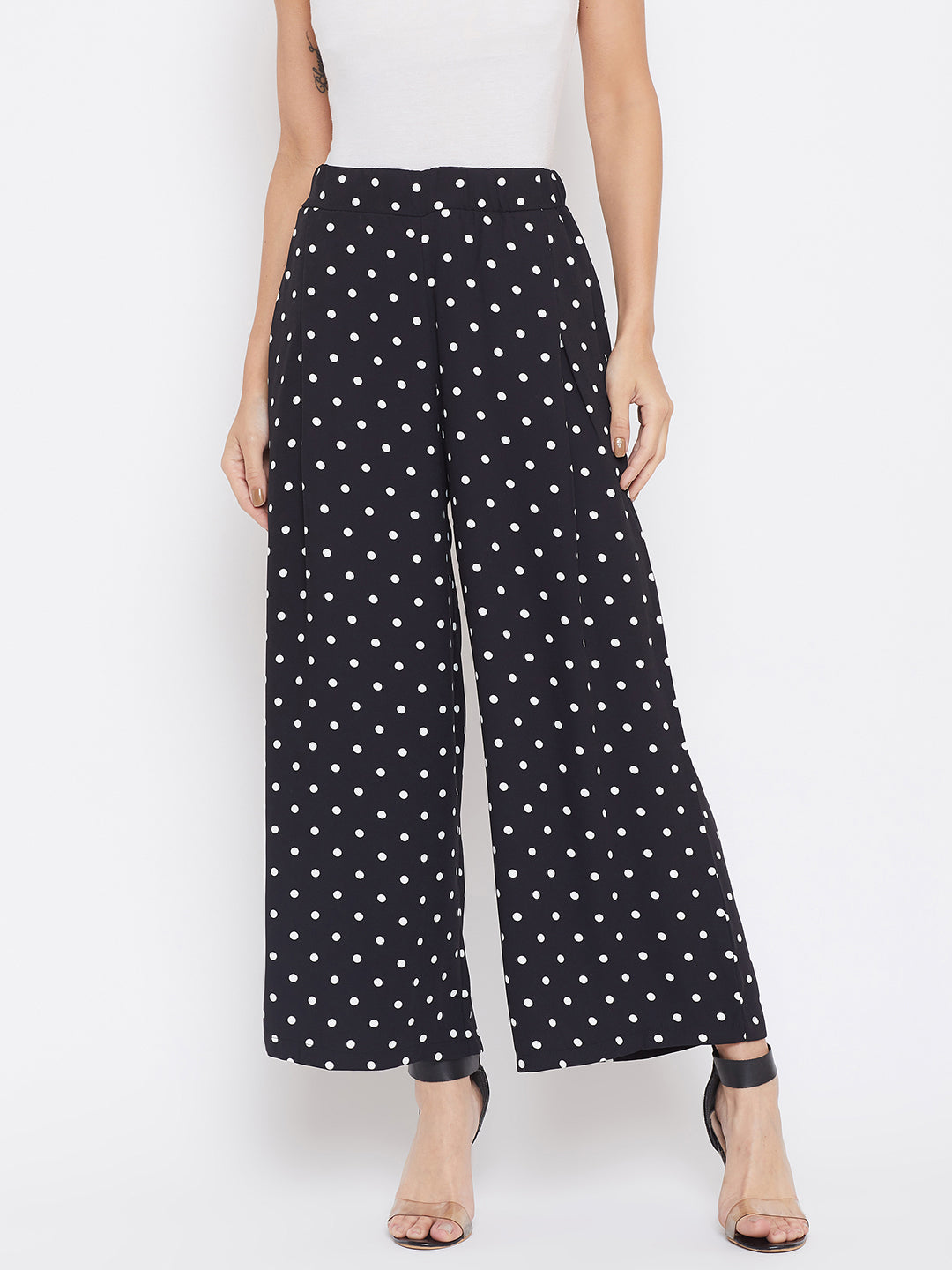 Polka Dots Flared Culottes - Women Trousers