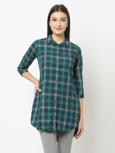 Longline Teal Green Shirt in Checks