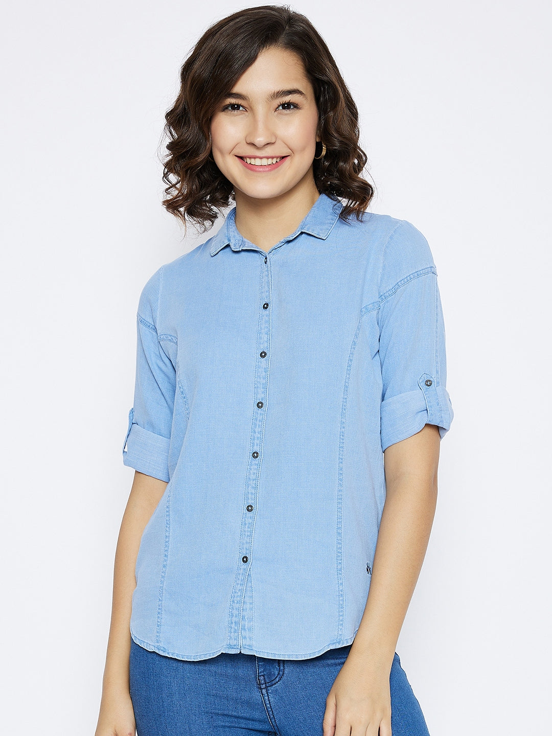 Blue Slim Fit Denim Shirt - Women Shirts