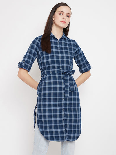 Navy Blue Checks Tunic - Women Tunics