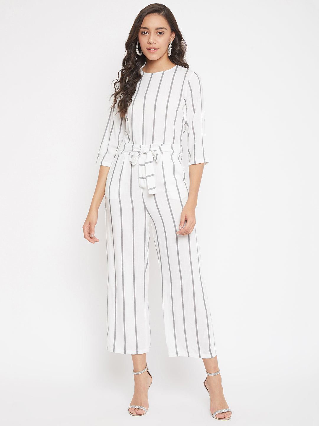 White Striped Jumpsuit - Women Jumpsuits