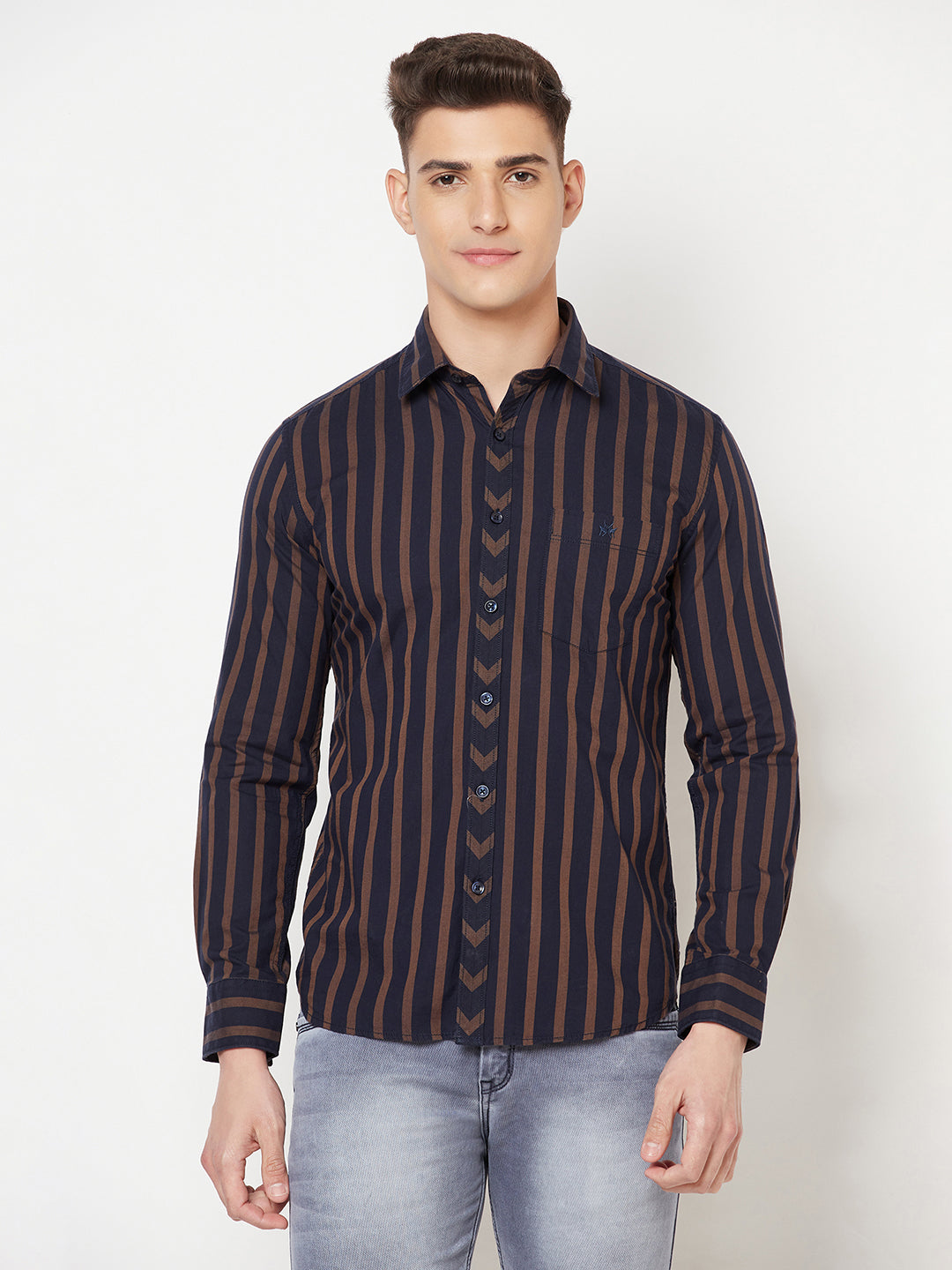 Navy Blue Striped Shirt - Men Shirts