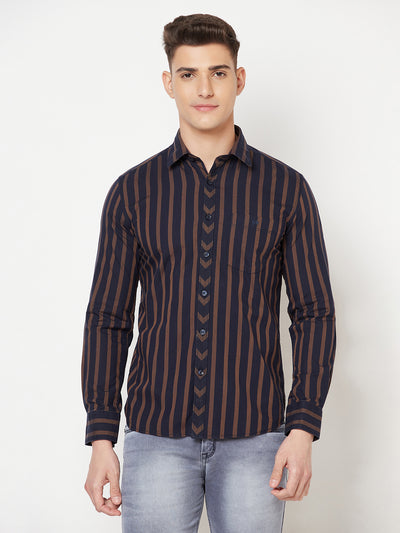 Navy Blue Striped Shirt - Men Shirts
