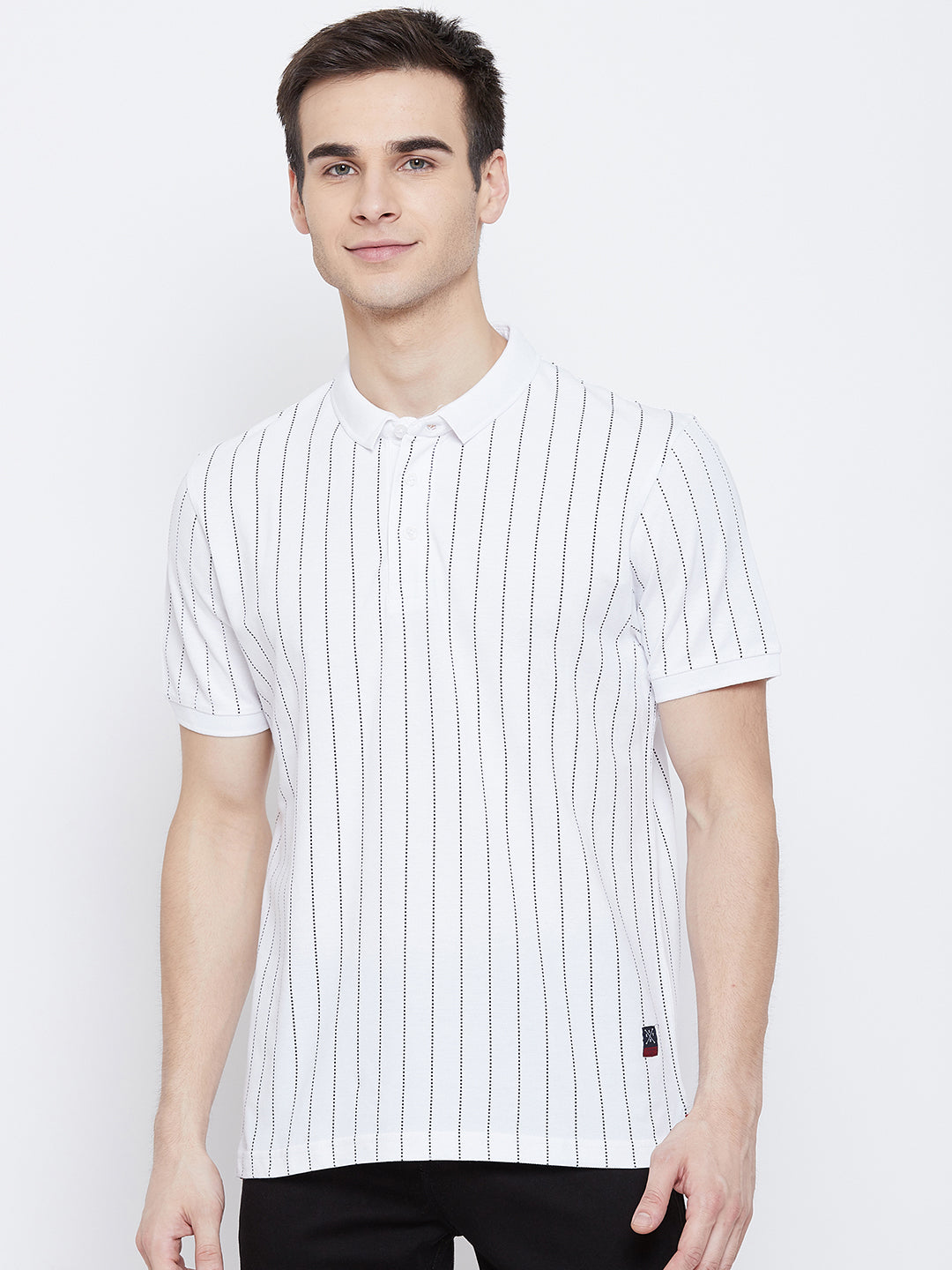 White Striped Polo Neck T-Shirt - Men T-Shirts