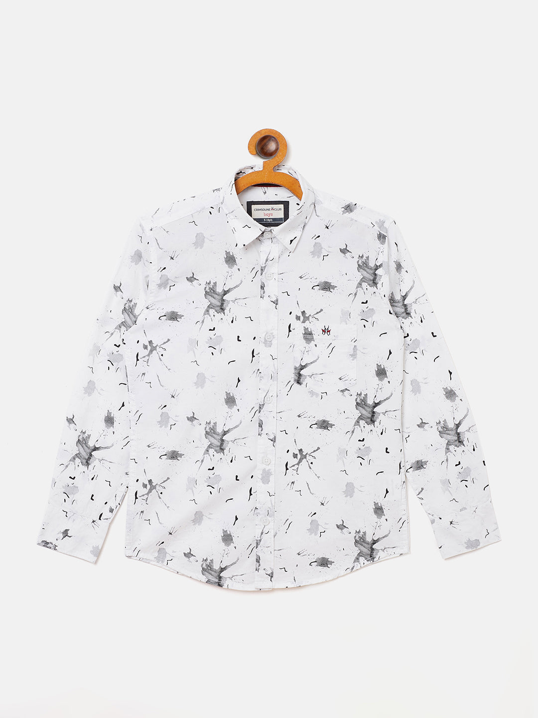 White Printed Spread Collar Slim Fit Shirt - Boys Shirts