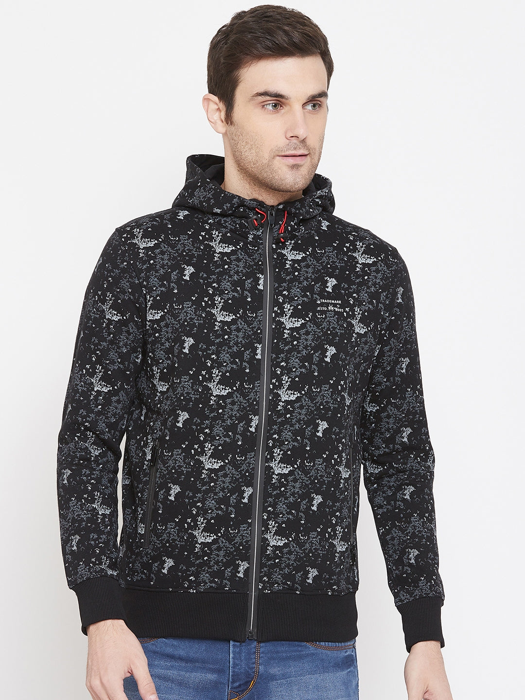 Black Printed Hooded Sweatshirt - Men Sweatshirts