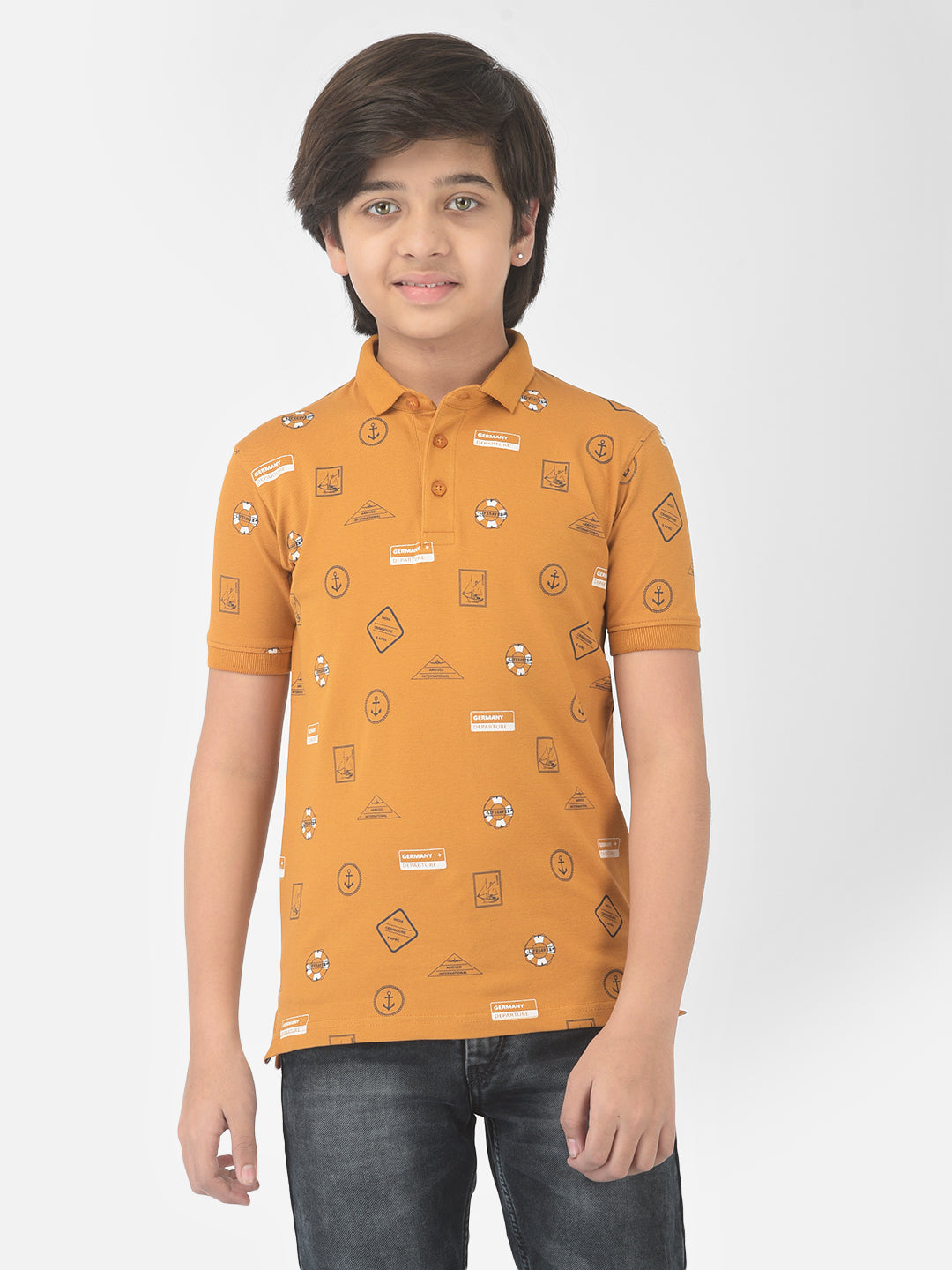 Mustard Printed Polo T-shirt - Boys T-Shirts