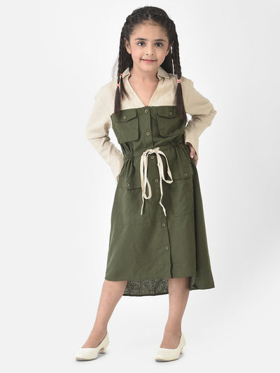  Olive Dress with Patch Pocket Detailing 