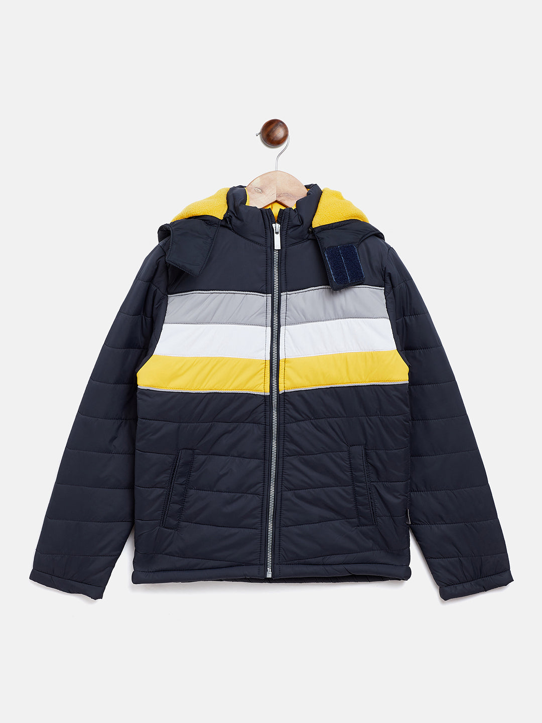 Navy Blue Colorblocked Detachable Hood Jacket - Boys Jacket