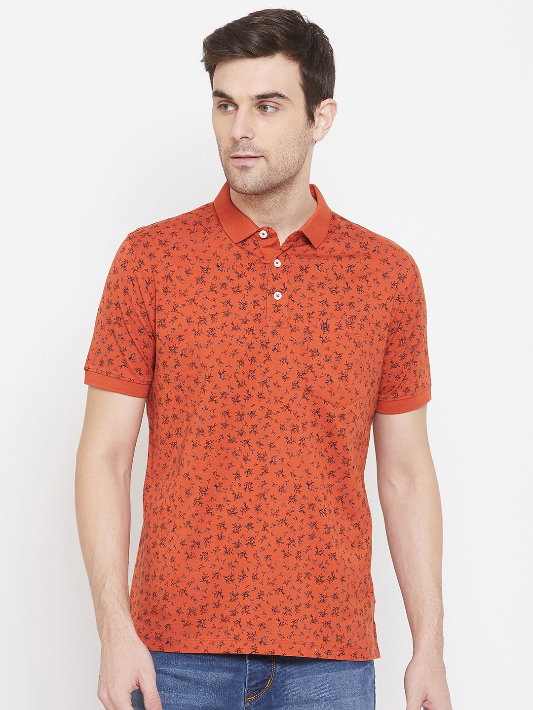 Orange Printed Polo Neck T-Shirt - Men T-Shirts
