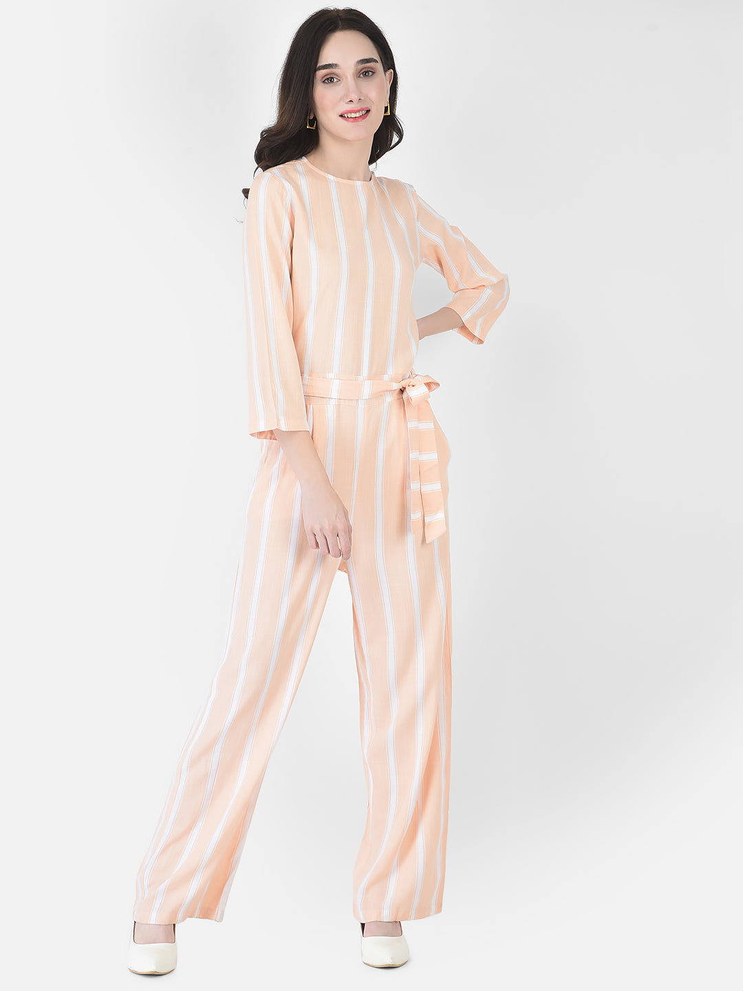 Peach Striped Jumpsuit - Women Dungarees