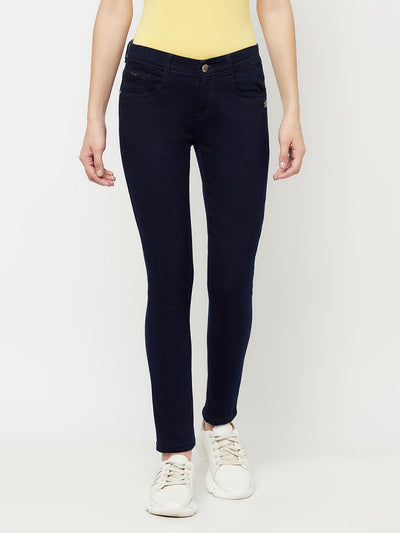 Navy Blue Ankle Length Jeans - Women Jeans