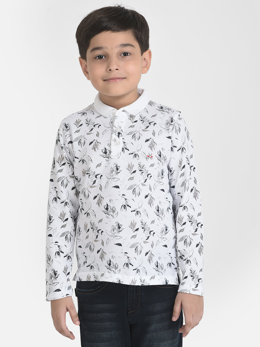 Long-Sleeves White Floral T-Shirt-Boys T-Shirts-Crimsoune Club