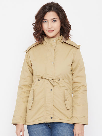 Beige Detachable Hood Jacket - Women Jackets