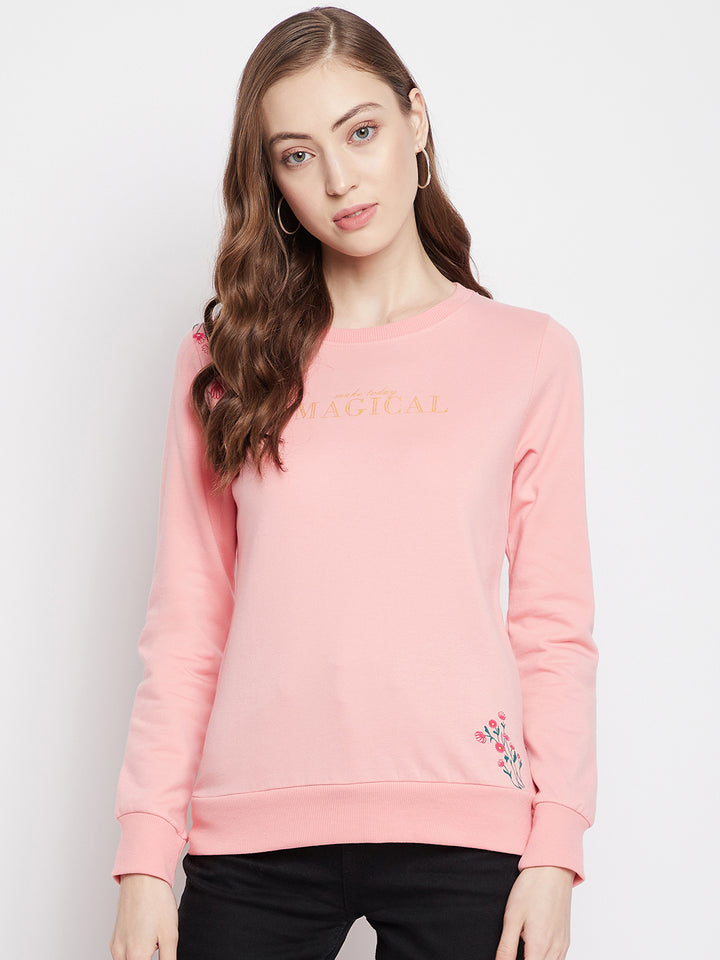 Pink Printed Round Neck Sweatshirt - Women Sweatshirts