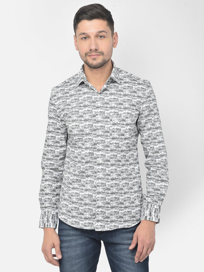 Blue Printed Spread Collar Shirt - Men Shirts