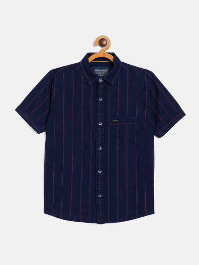 Navy Blue Striped Causal Shirt - Boys Shirts