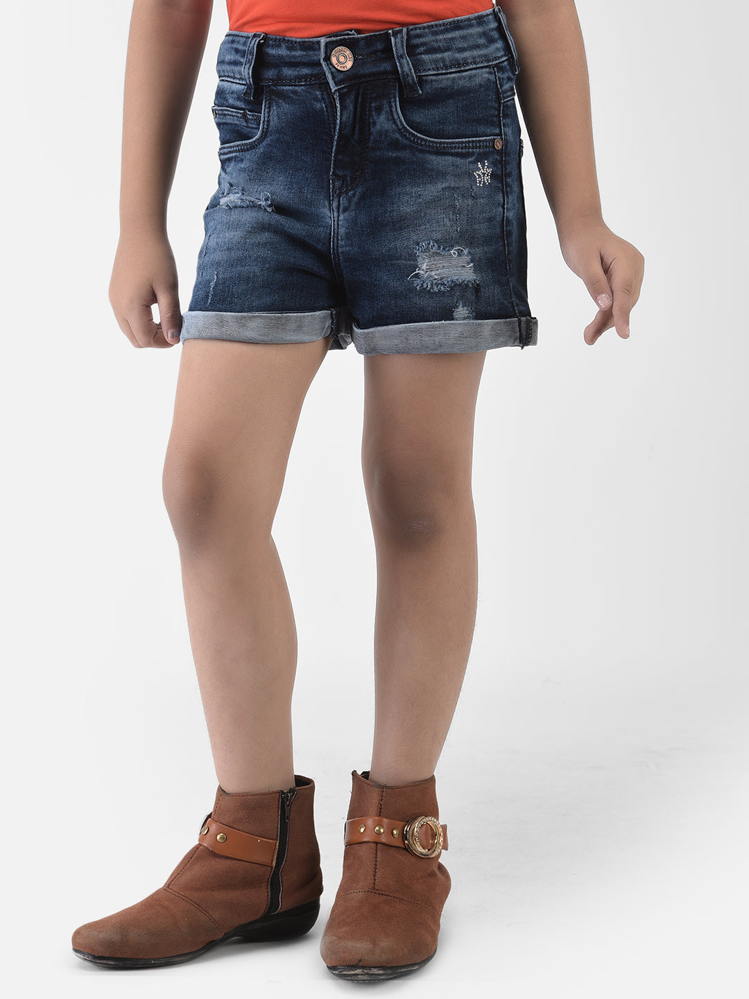 Blue Distressed Shorts - Girls Shorts