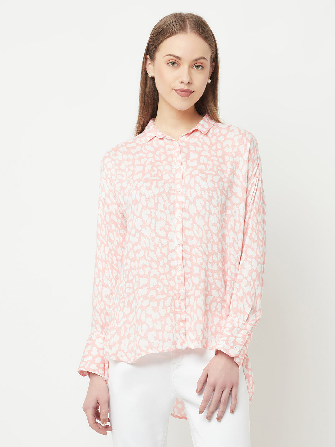 Peach Printed Casual Shirt - Women Shirts