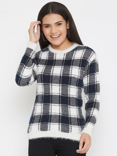 Multicolor Checked Round Neck Sweater - Women Sweaters