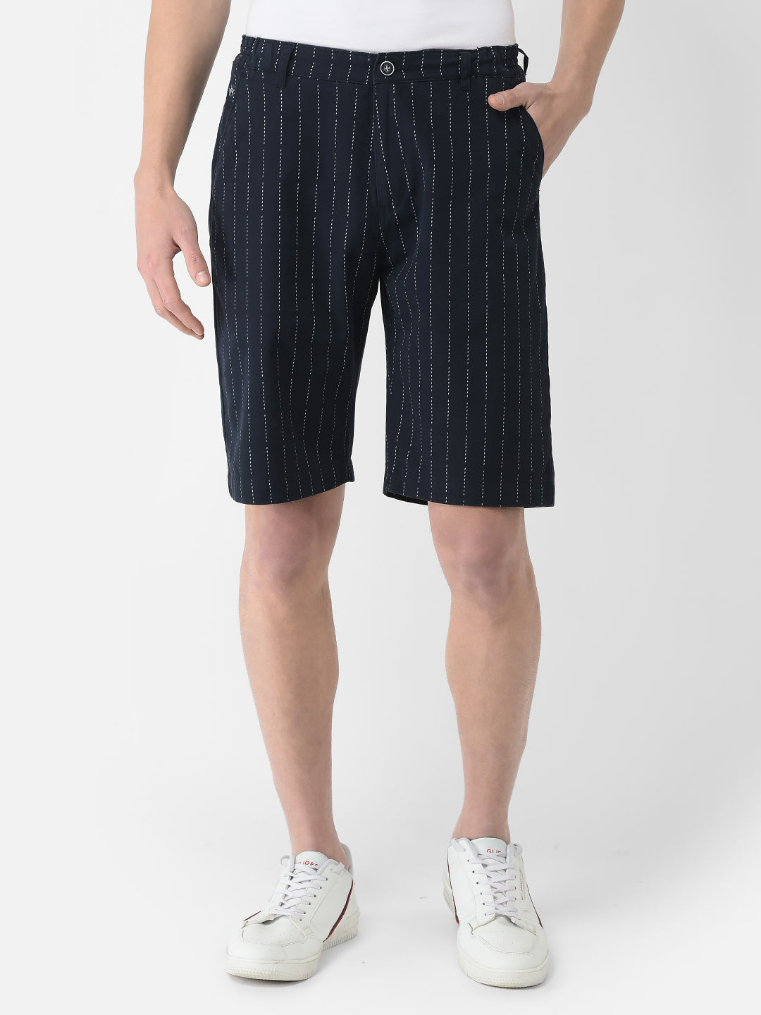  Navy Blue Striped Chino Shorts