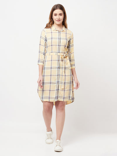 Beige Checked Shirt Dress - Women Dresses