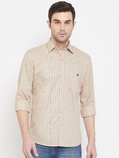 Beige Printed Slim Fit shirt - Men Shirts